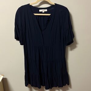 LOFT Navy Tiered V-Neck Short Sleeve Tunic